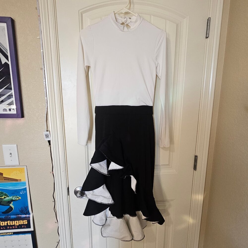Long sleeve ruffle-skirt dress